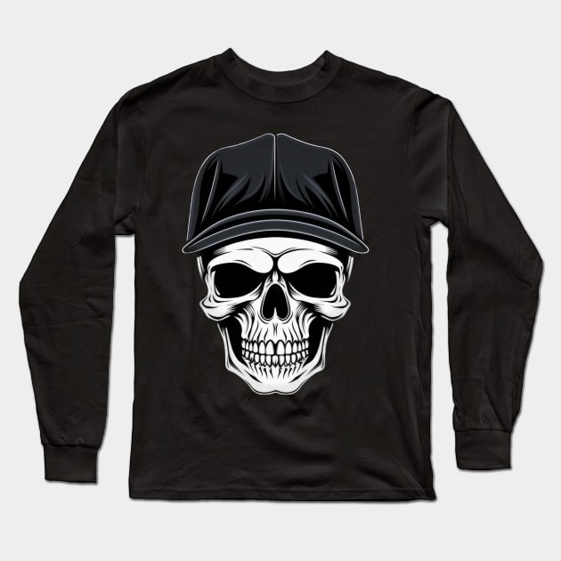 Skull with Cap Long Sleeve T-Shirt by Merchgard